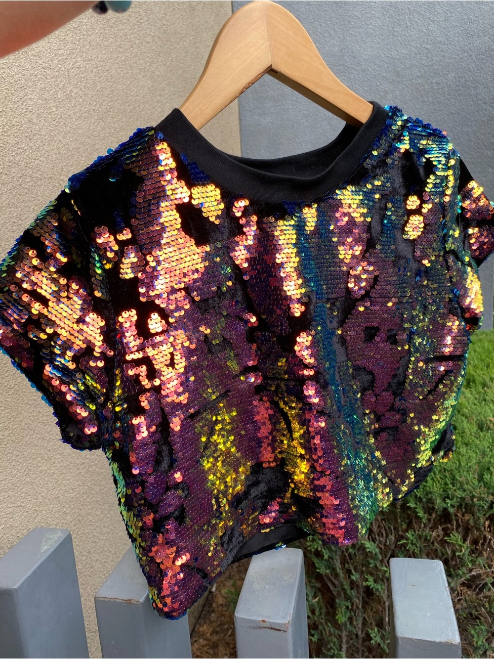 iHeartRaves Black Iridescent Sequin Crop Top
